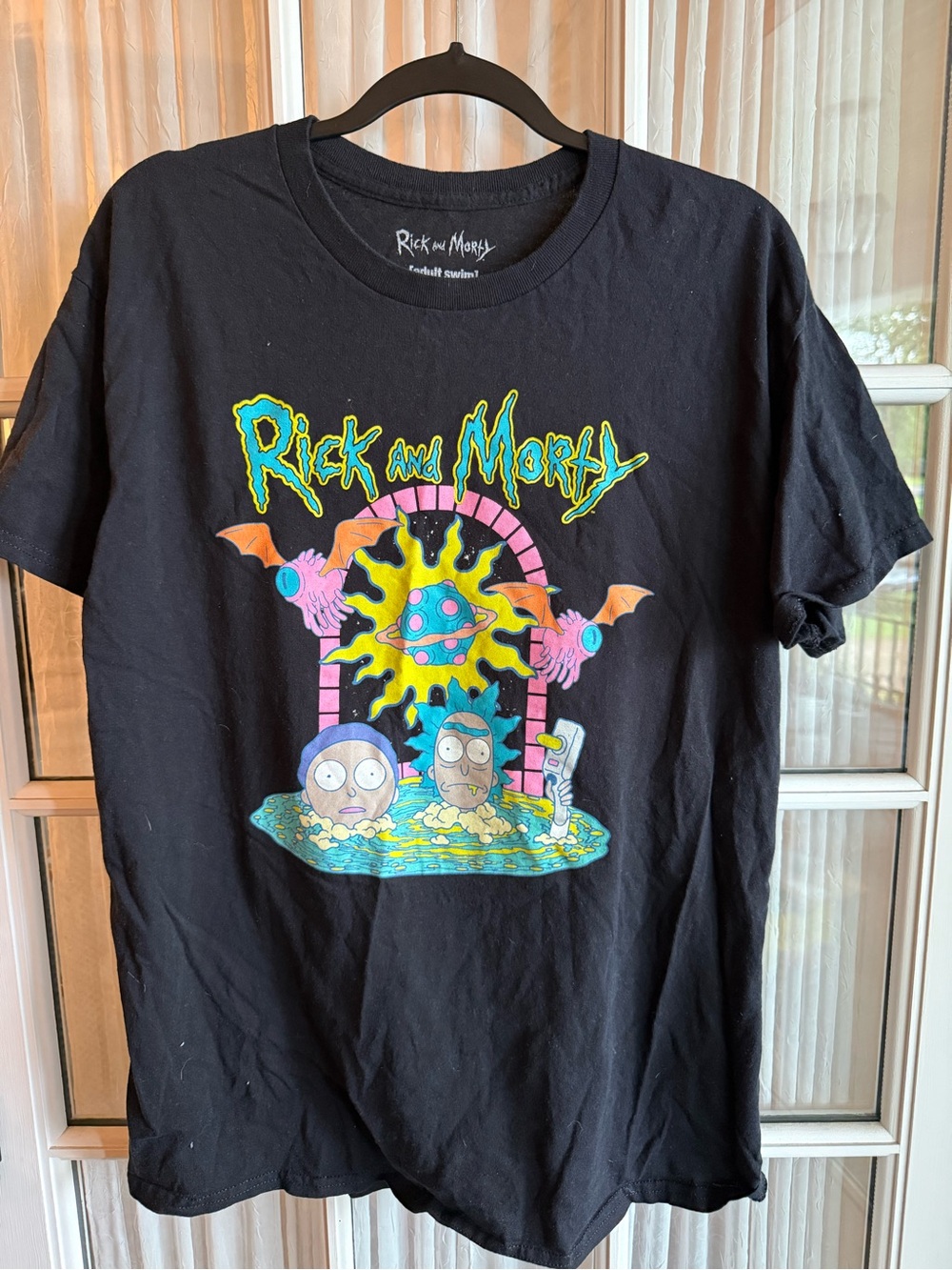 Rick and Morty Men's Large Black Graphic T-Shirt Adult Swim Cartoon Tee